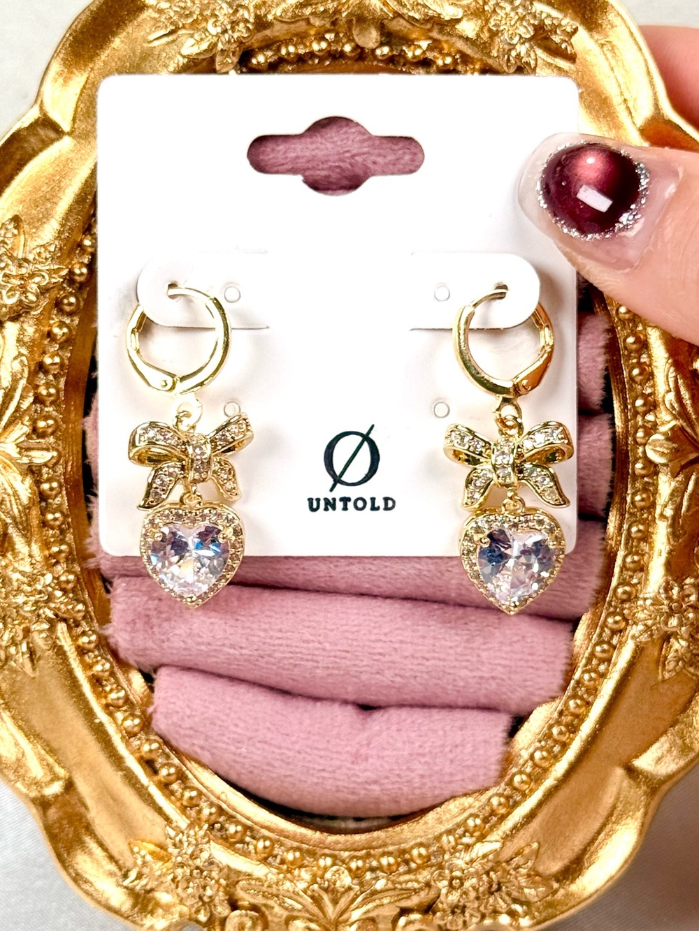 #136 18K Gold Plated Bow Cubic Zirconia White Heart Stainless Steel Earring